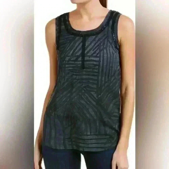 CABI Limited Edition Blue/Gray Sequined Beaded Sleeveless Blouse XS - Picture 1 of 5